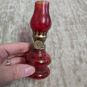 Elegant Red Glass Oil Lamp
